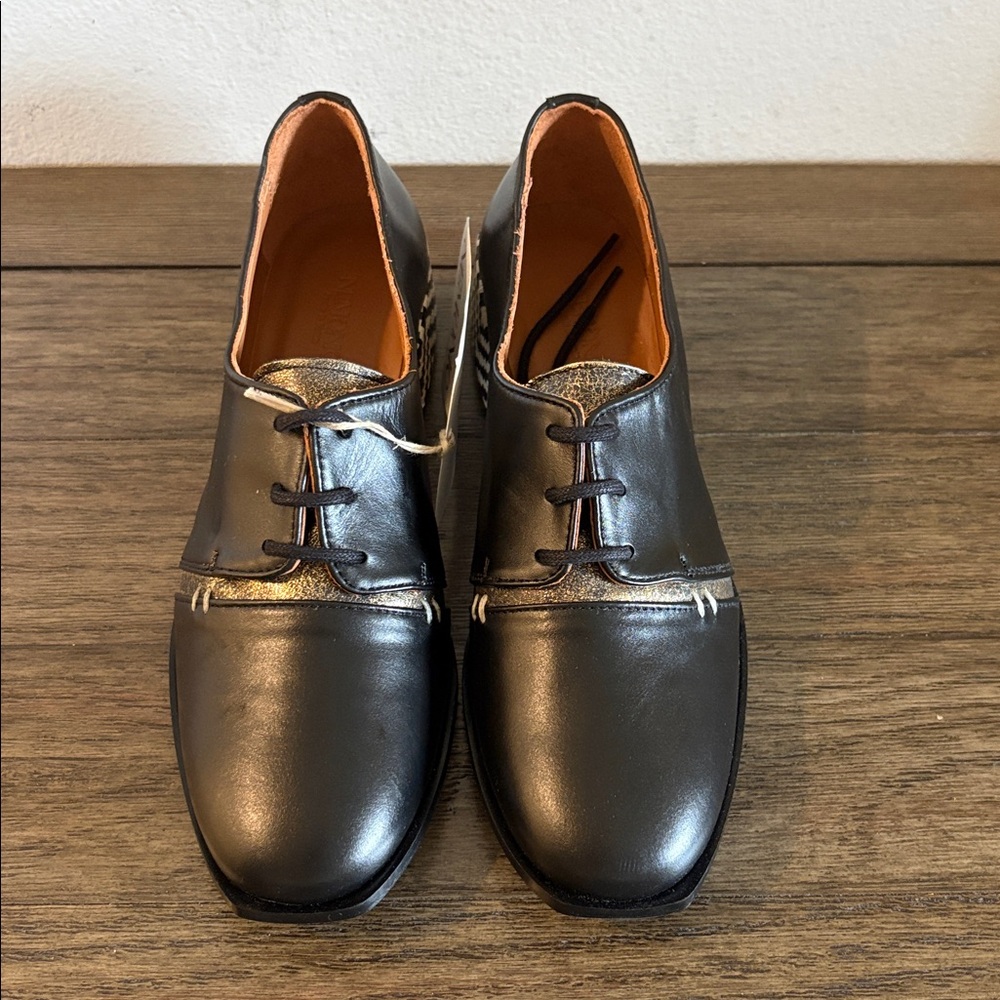 NWT [Nemonic] 2391 Mix Black Derby Almond Toe Heel Loafer Womens EU 37 / US 6.5 - Picture 9 of 13